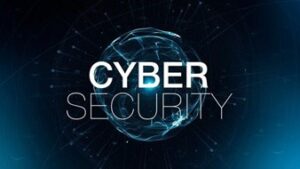 A picture of interconnected digital world with Cyber Security over the top